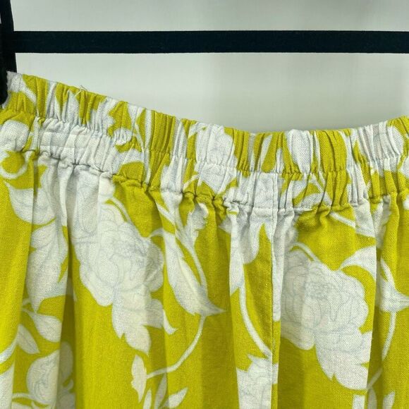 Marc New York Chartreuse Floral High Waisted Wide Leg Crop Pants M Linen Blend - Picture 10 of 13